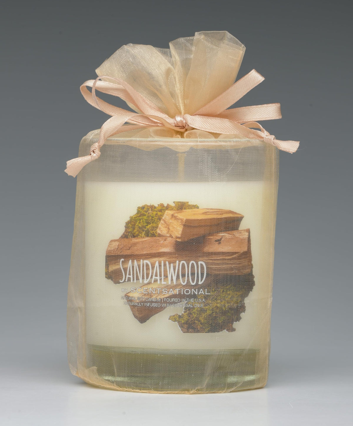 Scentsational Sandalwood Soy Candle, 11 oz Glass Jar, Gift Wrapped, 50-60 Hour Burn Time