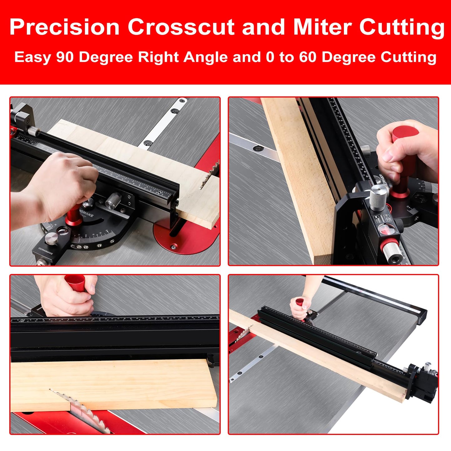 GOINGMAKE Table Saw Miter Gauge with Micro Adjustable Flip Stop and Extendable Fence and Quick Angle Stop for Table Saw Band Saw Router Table Fit 3/8 x 3/4" T Slot for Woodworking Crosscut, Miter Cut