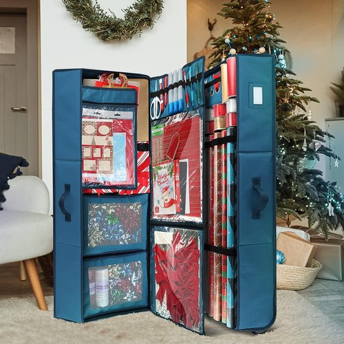 Hearth & Harbor Holiday Storage | Fade Resistant Wrapping Paper Containers with Wheels - Fits 30 Rolls (Pack of 2)