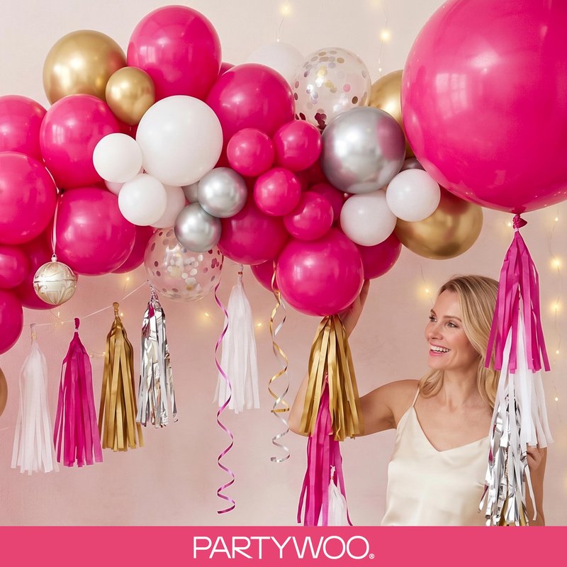 PartyWoo Hot Pink Balloons 123 pcs Different Sizes of 18 12 10 5 Inch Magenta Fuchsia Balloon Arch Kit Garland for Baby Shower Wedding Bridal Shower Anniversary Birthday Party Decorations Pink-Y12
