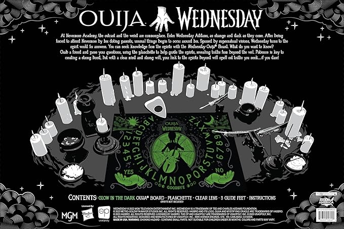 Ouija: Wednesday | Inspired by the Popular Original Series Wednesday | Collectible Classic Ouija Board Game | Officially Licensed Game and Merchandise | Glow in the Dark Board | 2-4 Players Ages 8+