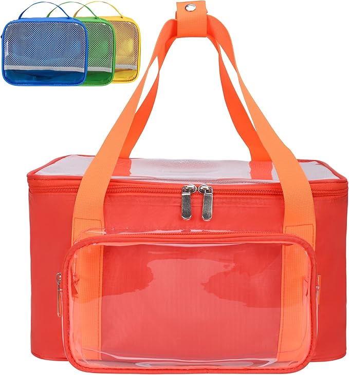 4 Pack Wooden Building Blocks Storage Bags Compatible with Wondertoys 530 Pcs Wooden Logs Set Toy Organizer with Clear PVC Window Mesh Pocket & Handles for Wooden Logs Blocks & Accessories