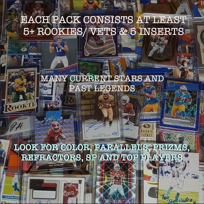 Football Mystery Hot Pack - 25+ Cards - 2 Hits or Graded Guaranteed - #'ed Relic Auto PSA or BGS 8+ 10 Legends HOF Rookies Inserts Color Parallel SP or Top Player