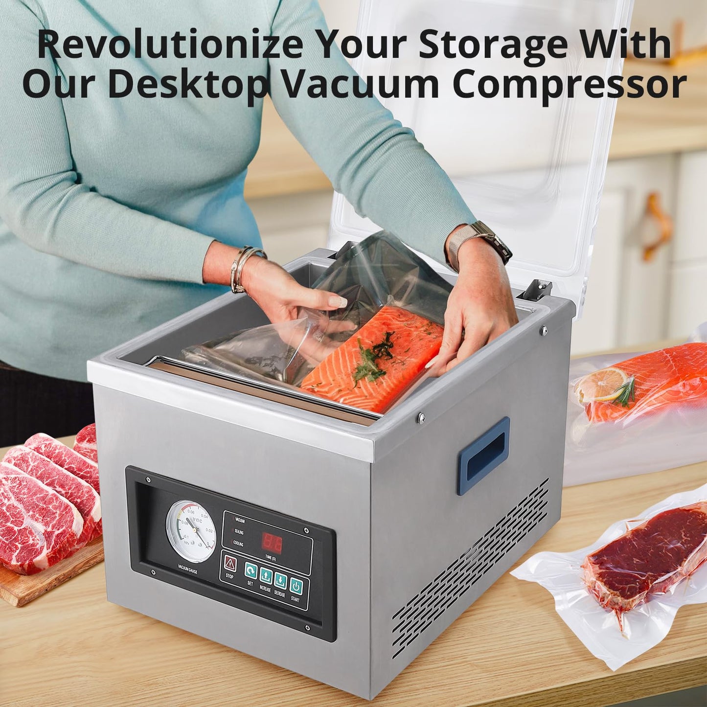 GarveeHome Chamber Vacuum Sealer machine, 12 in, 6.5 m³/h Pump Rate, Excellent Sealing Effect with Automatic Control, Household and Commercial Vacuum Sealing Machines with Stainless Steel Structure
