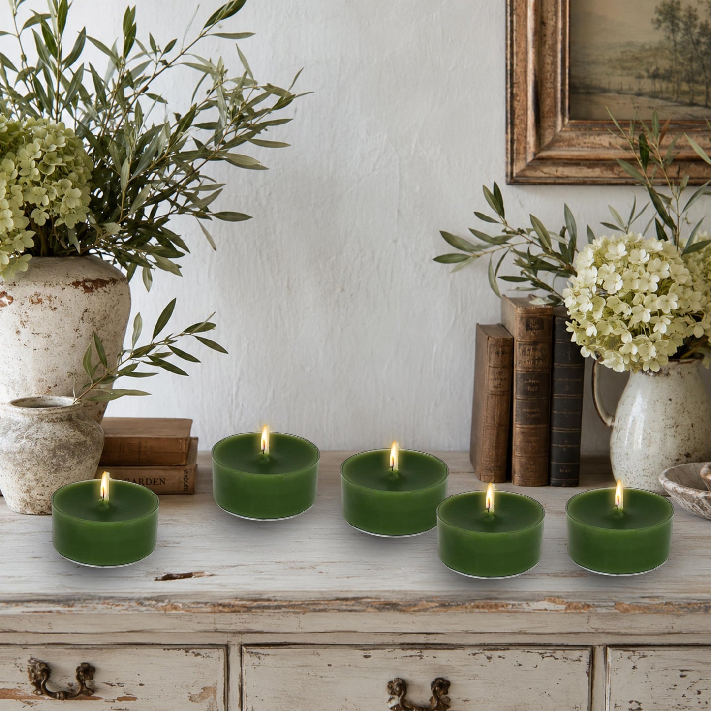 Green Tea Candles Tea Lights Smokeless Cedar Scent Tealight Candles Handmade Tealights Set of 24 Long Burning for Wedding Meditation Dinner Home Decor