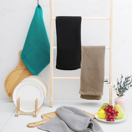 Homaxy 100% Cotton Waffle Weave Kitchen Dish Towels, Ultra Soft Absorbent Quick Drying Cleaning Towel, 13 x 28 Inches, 4-Pack, Tan
