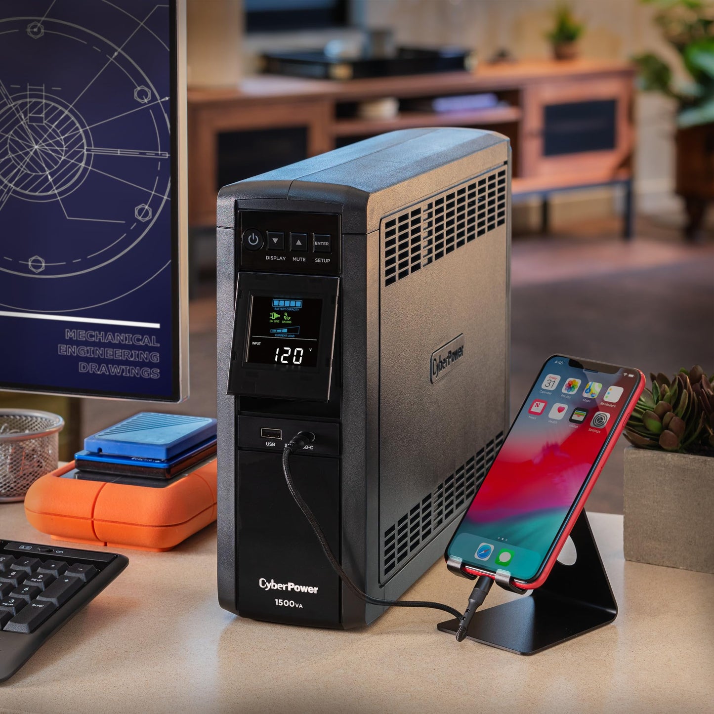 CyberPower CP1500PFCLCDTAA PFC Sinewave UPS System, 1500VA/1000W, 12 Outlets, AVR, Mini Tower, TAA Certified, Black