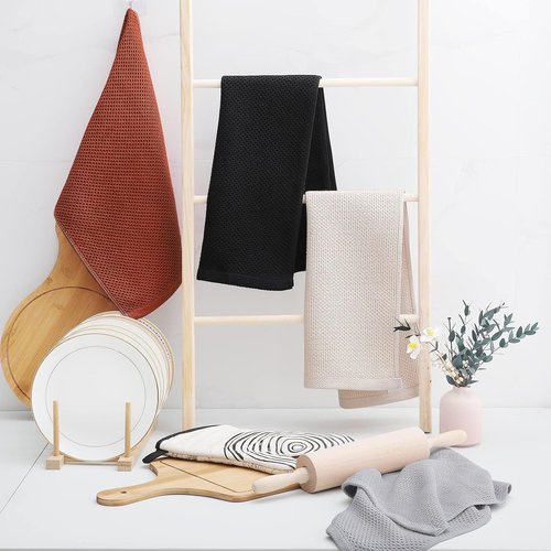 Homaxy 100% Cotton Waffle Weave Dish Towels - Ultra Soft & Absorbent Quick Drying | 13 x 28 Inches, 4-Pack, Rust