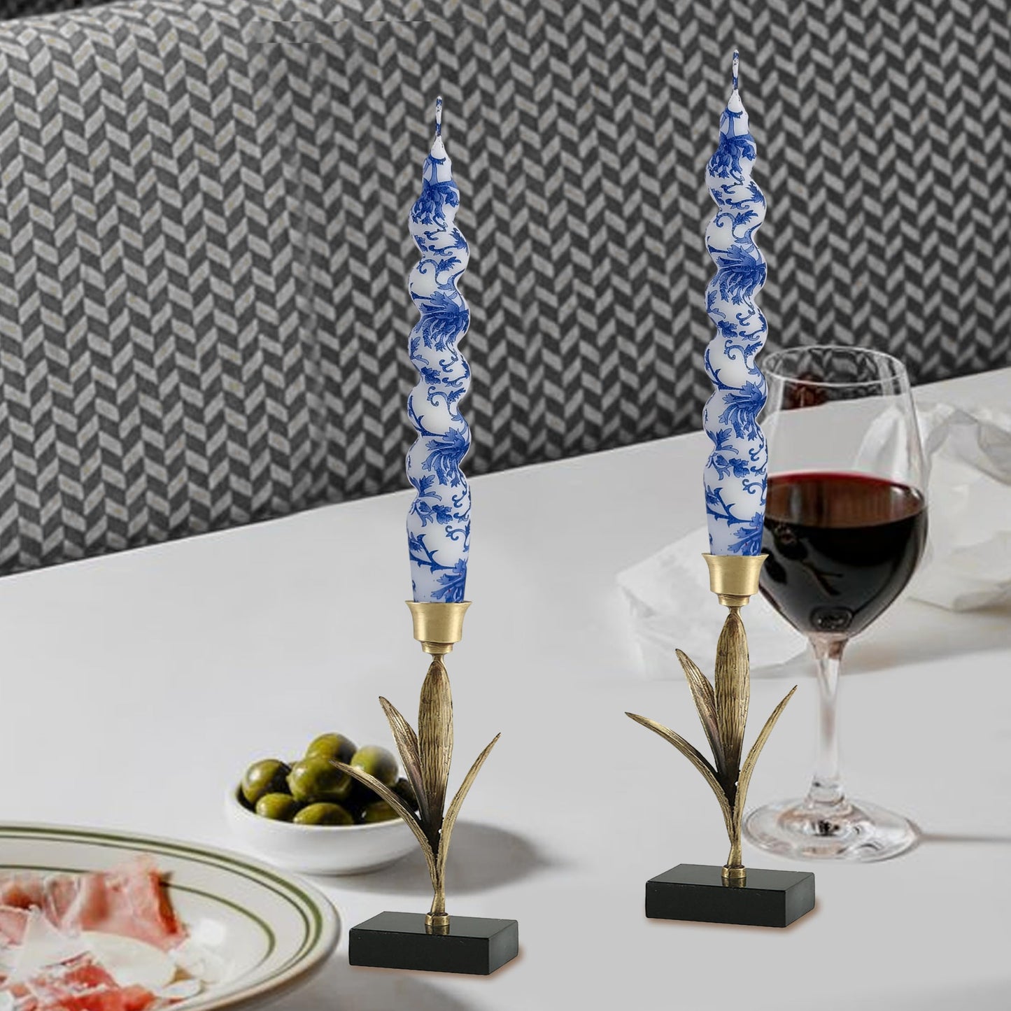 Twisted Candlesticks Spiral Taper Candles Odorless Candle Sticks Hand Printing Flowers Candlesticks Unscented Twirl Candles Easter Taper Candles for Home Dinner Decor Party Wedding Mother's Day Gifts