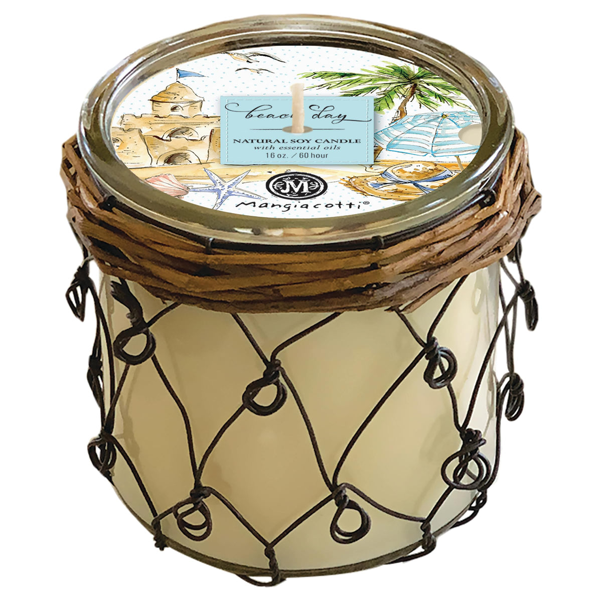 Mangiacotti Scented Aromatherapy Farmhouse Candle Made in the USA Hand-Poured Fragrant Candles in Glass Holder 65 Hour Burn Time, 16-Ounce, Beach Day