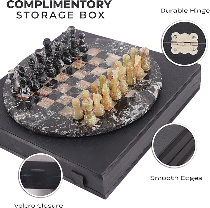 Marble Chess Set for Adults with Complementary Storage Box 15 Black & Green Handmade Chess Board Game with 2 Extra Queens Unique Gift & Home Décor
