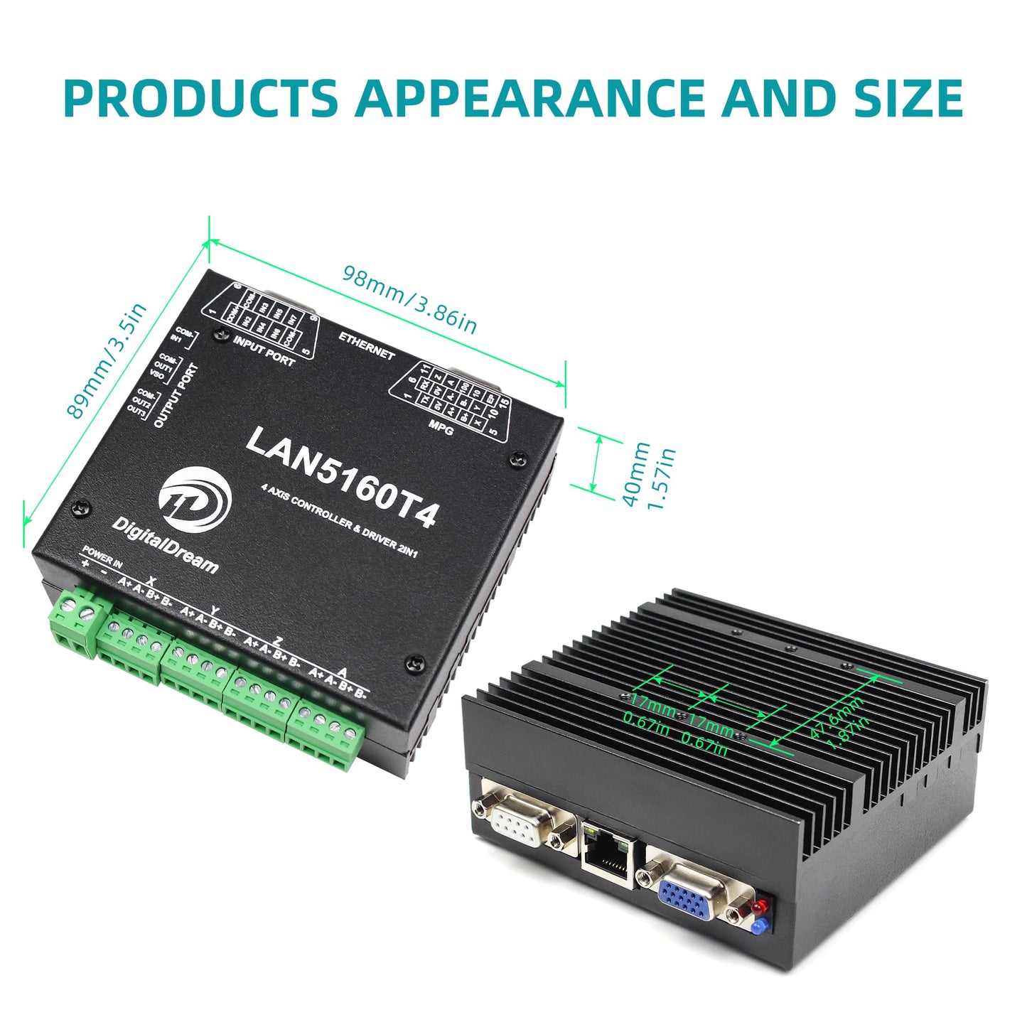 RATTMMOTOR 4-Axis Mach3 CNC Controller Kit, LAN5160T4 Stepper Motor Driver Ethernet with Electronic Handwheel MPG Pendant Emergency Stop Manual Pulse Generator for CNC Router/Lathe/Engraving Machine