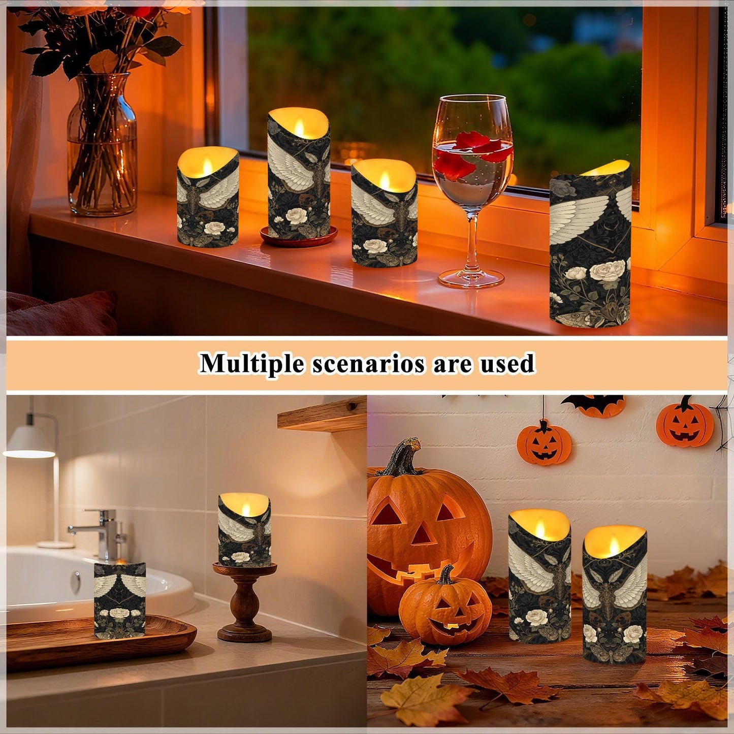 ALAZA Gothic Pattern Flameless Candles with Remote Timer,LED Flickering Battery Operated Electric Pillar Tea Light Candles for Wedding Table Christmas Decorations 3" x3.9"