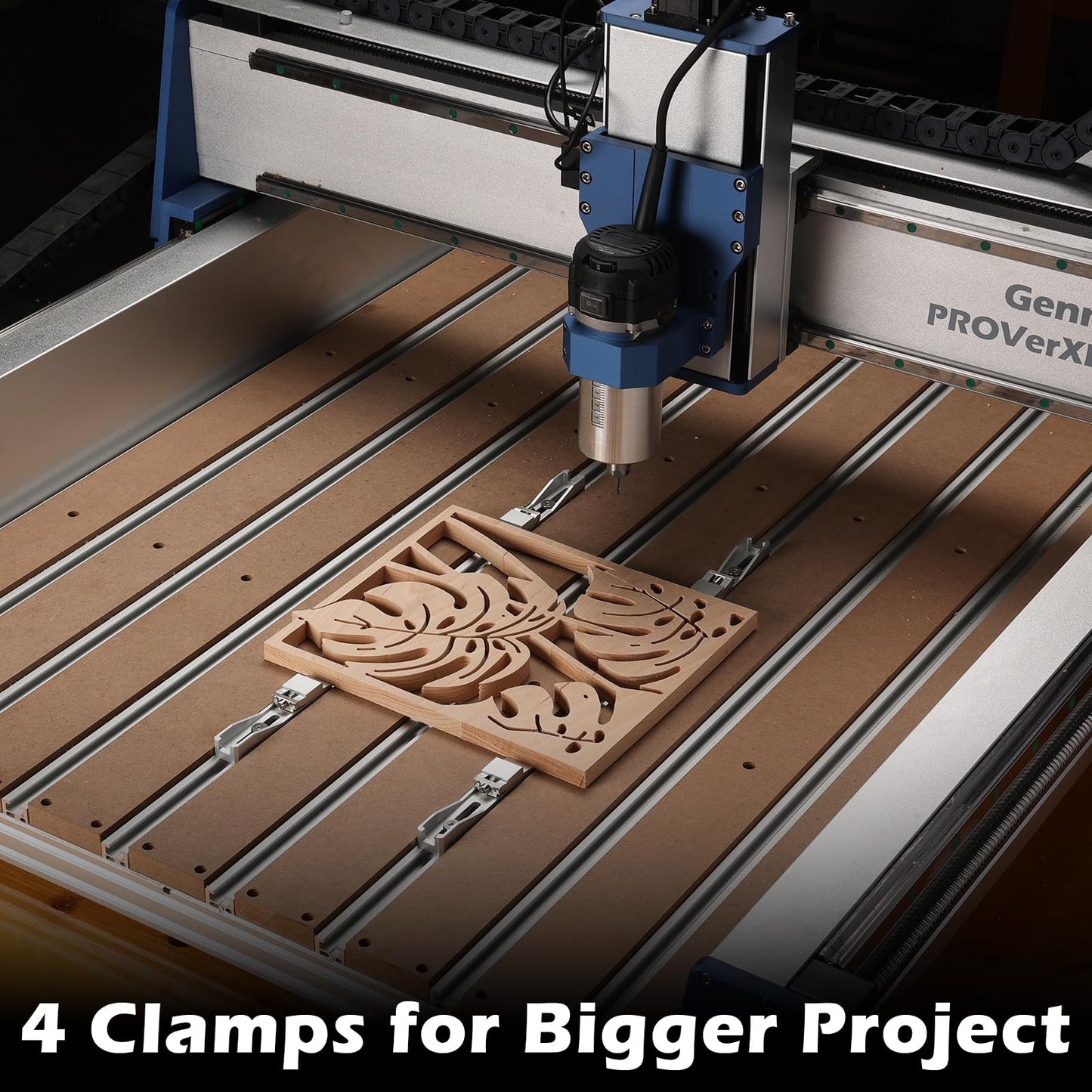 Genmitsu PROVerXL 2X2 CNC Router Machine, 2' x 2' CNC Machine with 710W Spindle, Closed-loop Stepper Motor + 2PCS Upgrade CNC Router Vise Clamp for Large Woodworking & Metalworking Project