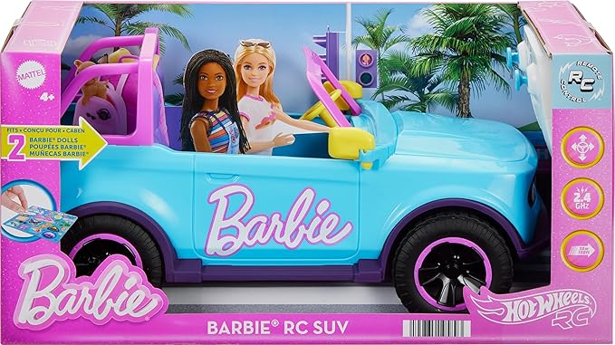 Hot Wheels Barbie RC SUV & Stickers Can Hold & Store 2 Barbie Dolls & Accessories Kid-Applied Stickers for Customization