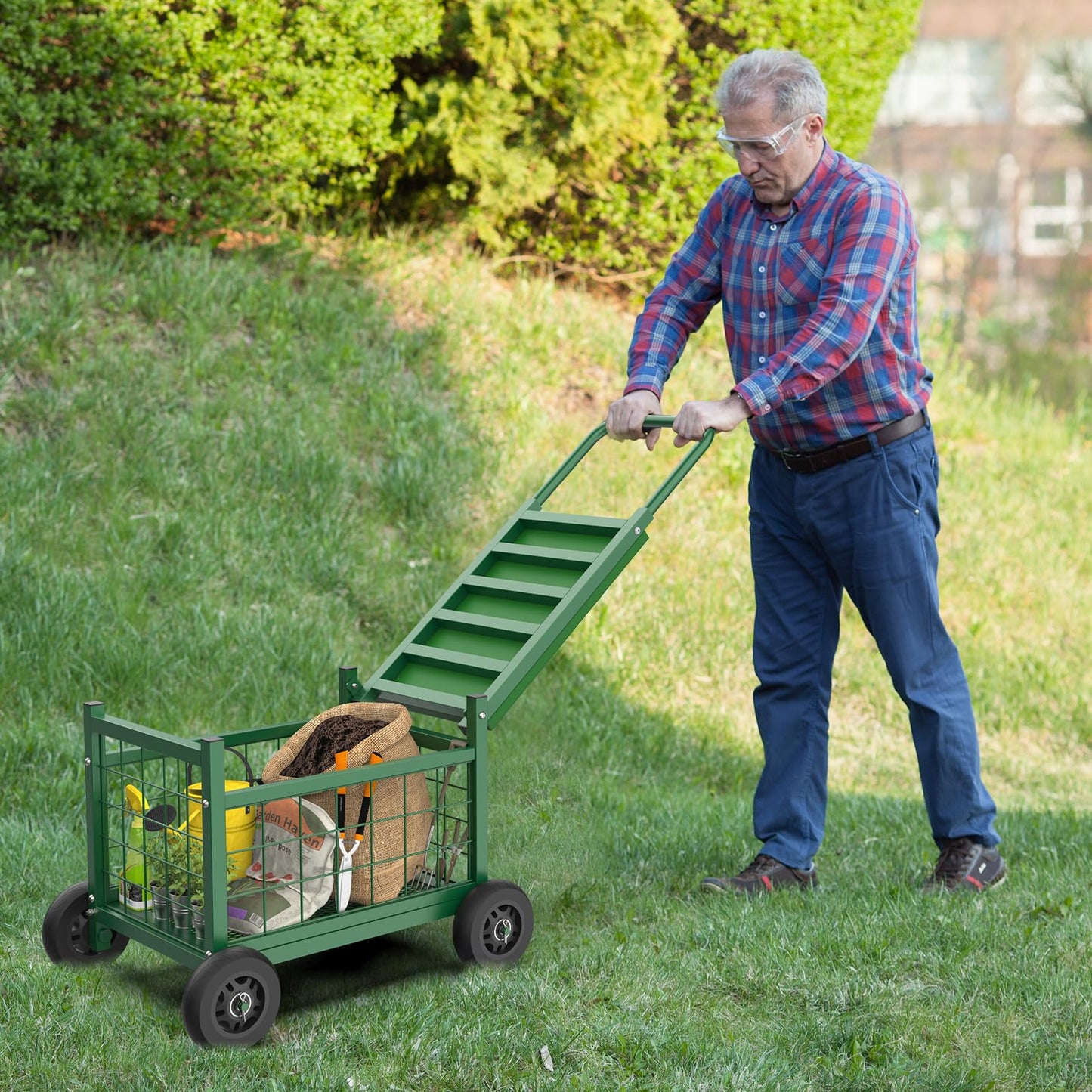 FLINTER Rolling Garden Work Seat with Wheels, Upgraded Heavy Duty Gardenning Cart with Seat - Garden Rolling Stools w/Wheels for Seniors