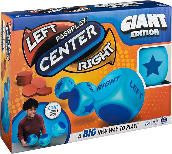 Spin Master Games Left Center Right Giant Edition Family Game for Indoor & Outdoor Fun with Big Oversized Board Easter Gift 2-4 Players Ages 6 & Up