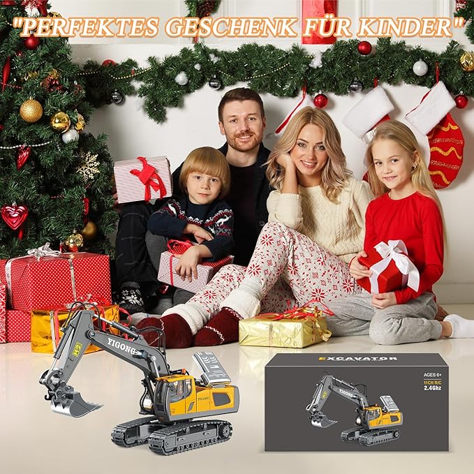 Remote Control Excavator - 1:20 RC Excavator Toys for Boys 14 Channel with Sound/Light RC Digger Construction Toys Gifts for Kids Age 5 6-10 Years Old