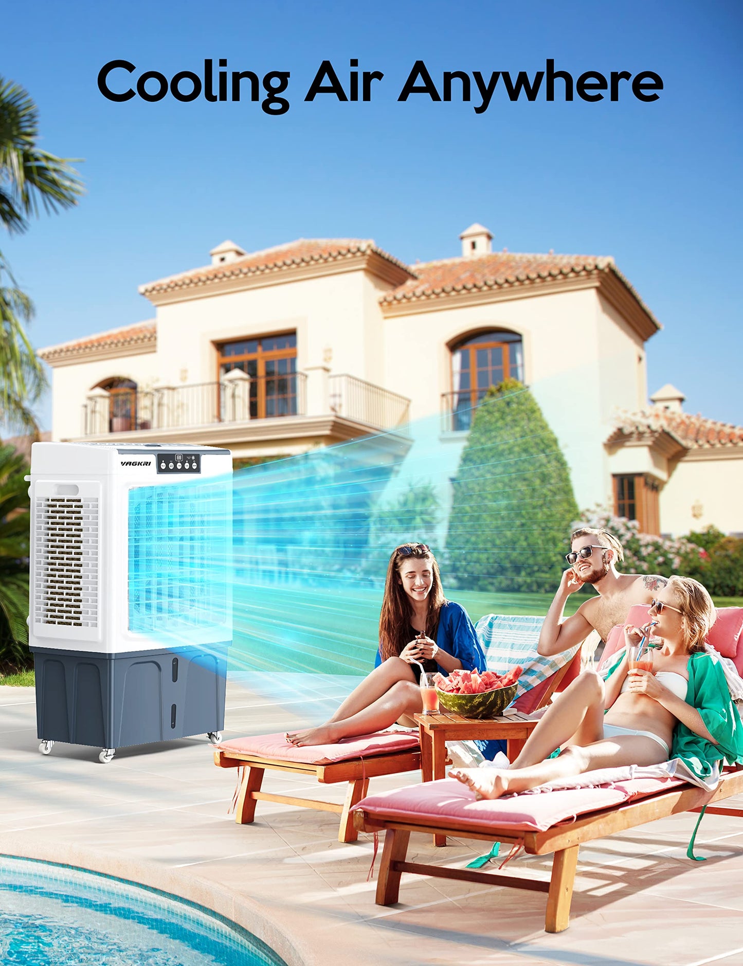VAGKRI Swamp Cooler, 3100CFM Evaporative Air Cooler with 3 Modes & Wind Speeds, 120°Oscillation, 24H Timer, Portable Outdoor Air Conditioner with Auto Fill for Patio Garage Commercial Use, 12 Gallon