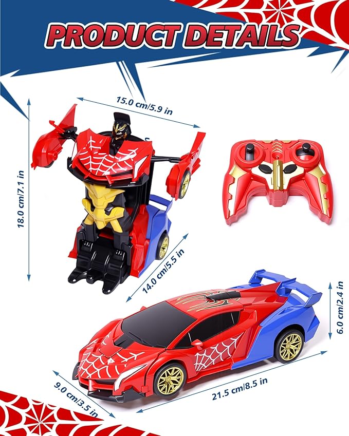 Spider RC Transforming Robot Hobby Cars - Remote Control Car for Toddler 1:18 Scale 360° Rotation 2.4 Ghz Remote Electric Vehicles Fight Toys for 3+ Years Old Children as Birthday Gift