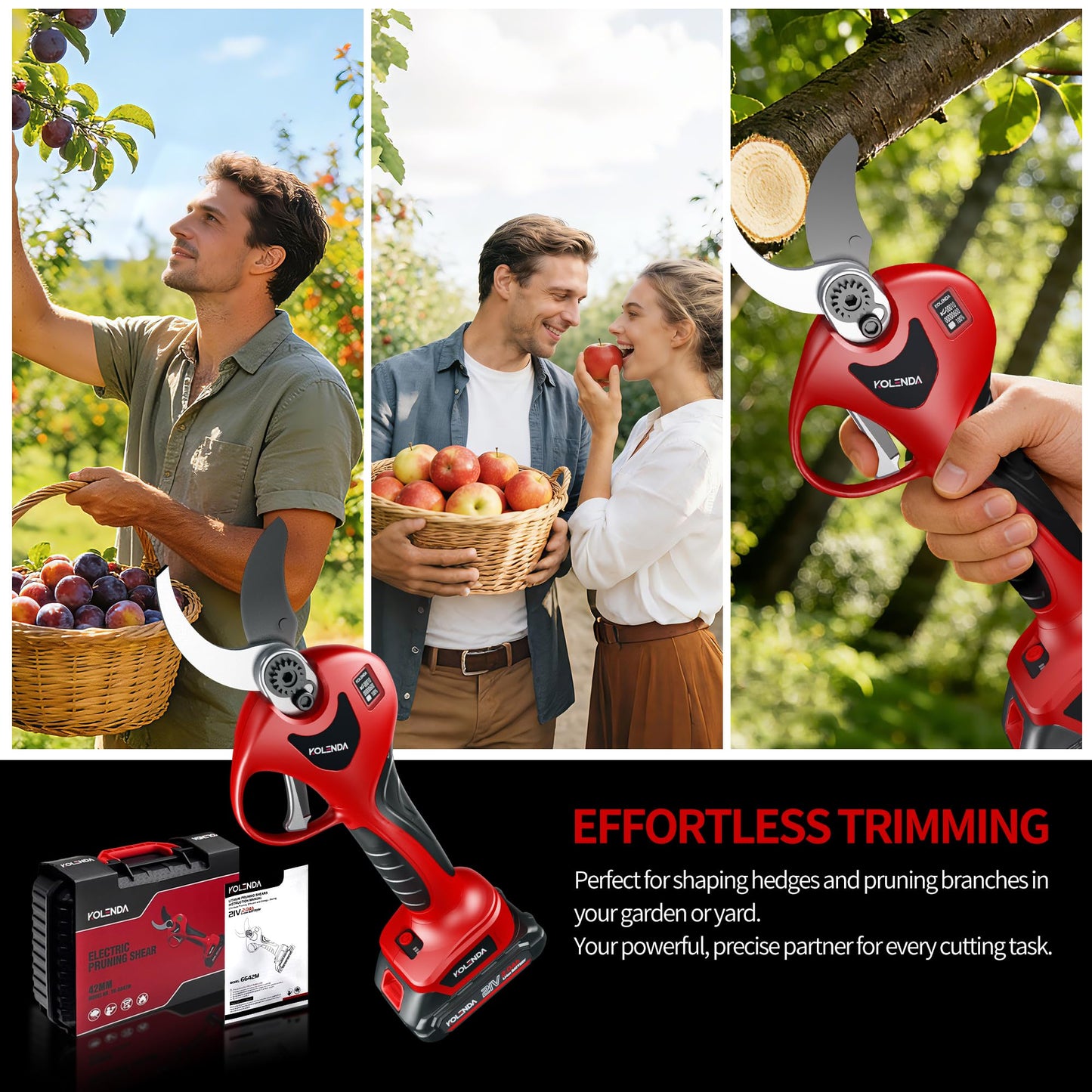 KOLENDA 21V Cordless Electric Pruning Shears 42mm(1.65") Cut Diameter, Battery Powered Pruning Shears with Adjustable Blades, Brushless Motor 2Pack 2AH Rechargeable Battery-LCD Display Screen (6642M)
