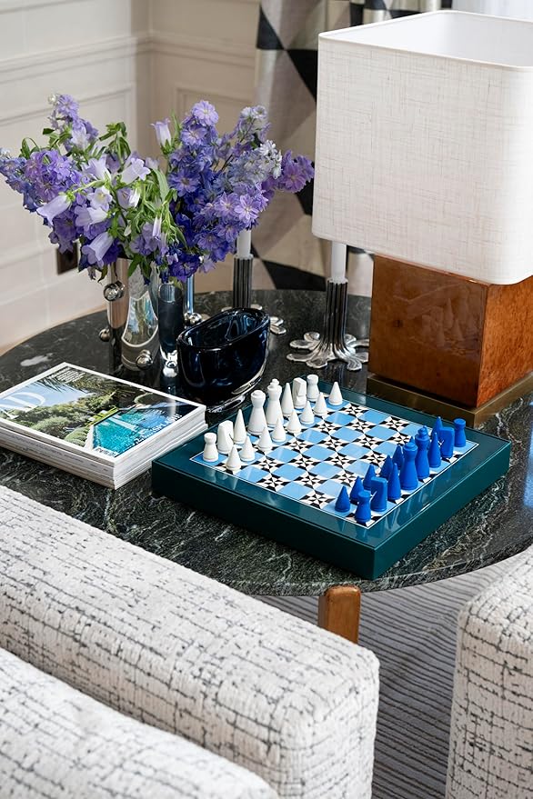 Printworks Lacquered Chess – Poseidon – Multi-Color Wooden Chess Set with Solid Wood Board – Elegant Coffee Table Game for Adults – Multilingual Instructions Included