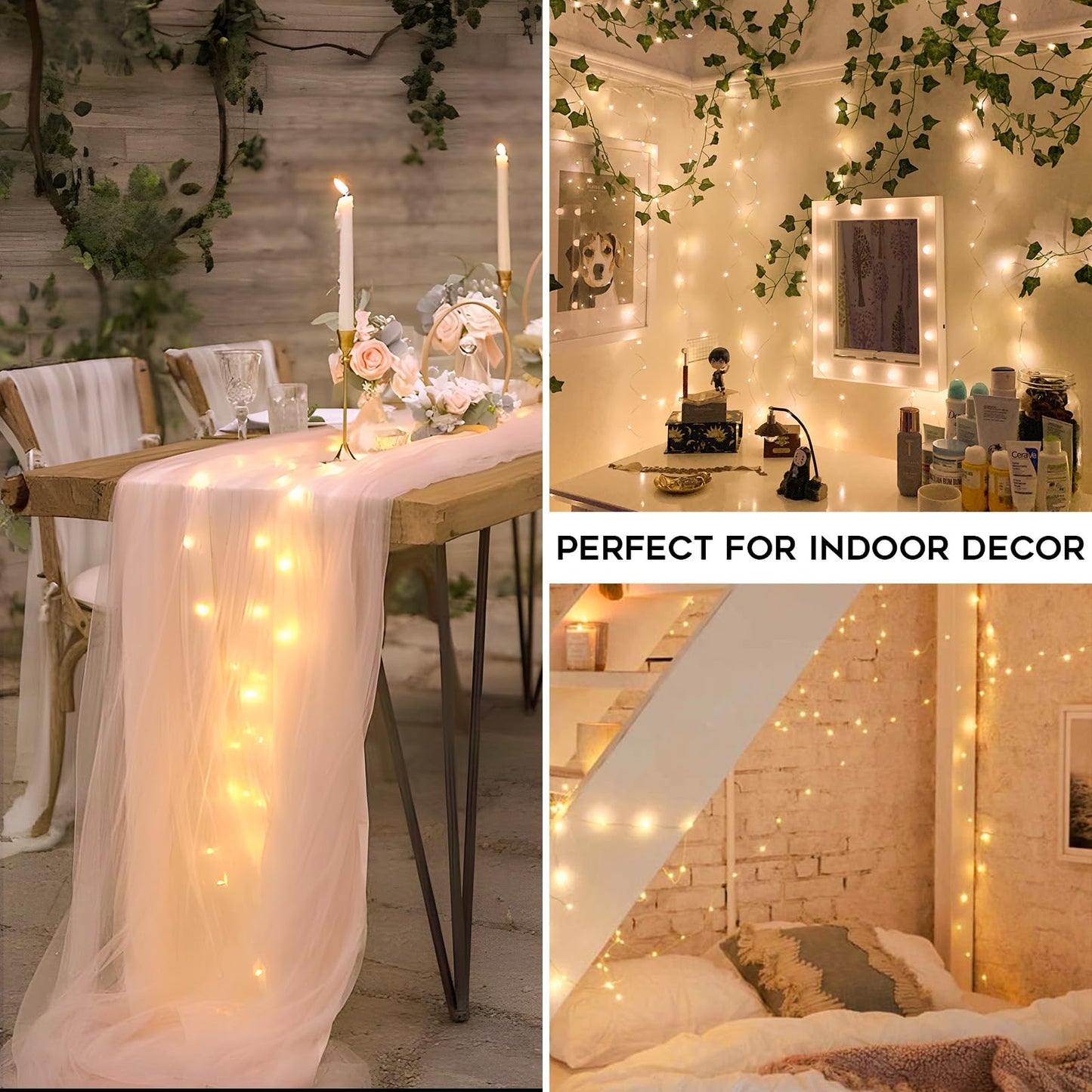 suddus 33ft 100 LED Outdoor String Lights, Warm White Fairy Lights Battery Operated with Remote, Led Twinkle Lights for Bedroom, Dorm, Backyard, Wedding, Tree, Mason Jar, Wall, Christmas