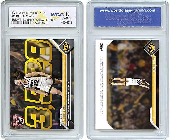 WCG 2024 Topps Bowman Iowa Caitlin Clark Card #49 Breaks All-Time NCAAW Scoring Record - Graded GEM Mint 10