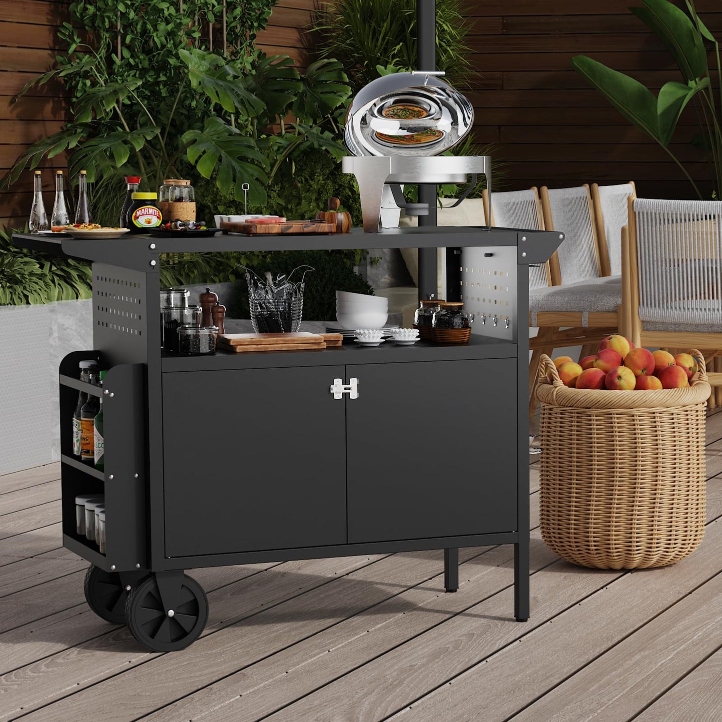 Eltean Grill Table,Outdoor Grill Cart with Storage,Outdoor Kitchen Island with Wheels,Foldable Tabletop for Prep,Patio BBQ(Metal)