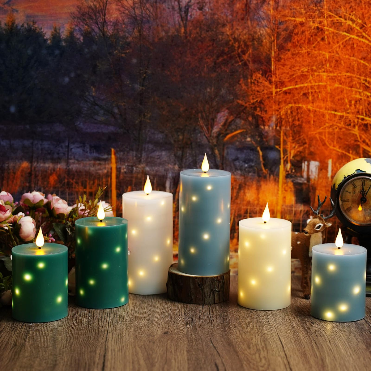 JINYANIA Flameless Candles with Embedded Star String, Real Wax Battery Operated Candles with Remote Timer, Flickering Pillar LED Candle Set for Home Decor Romantic Ambiance (White)