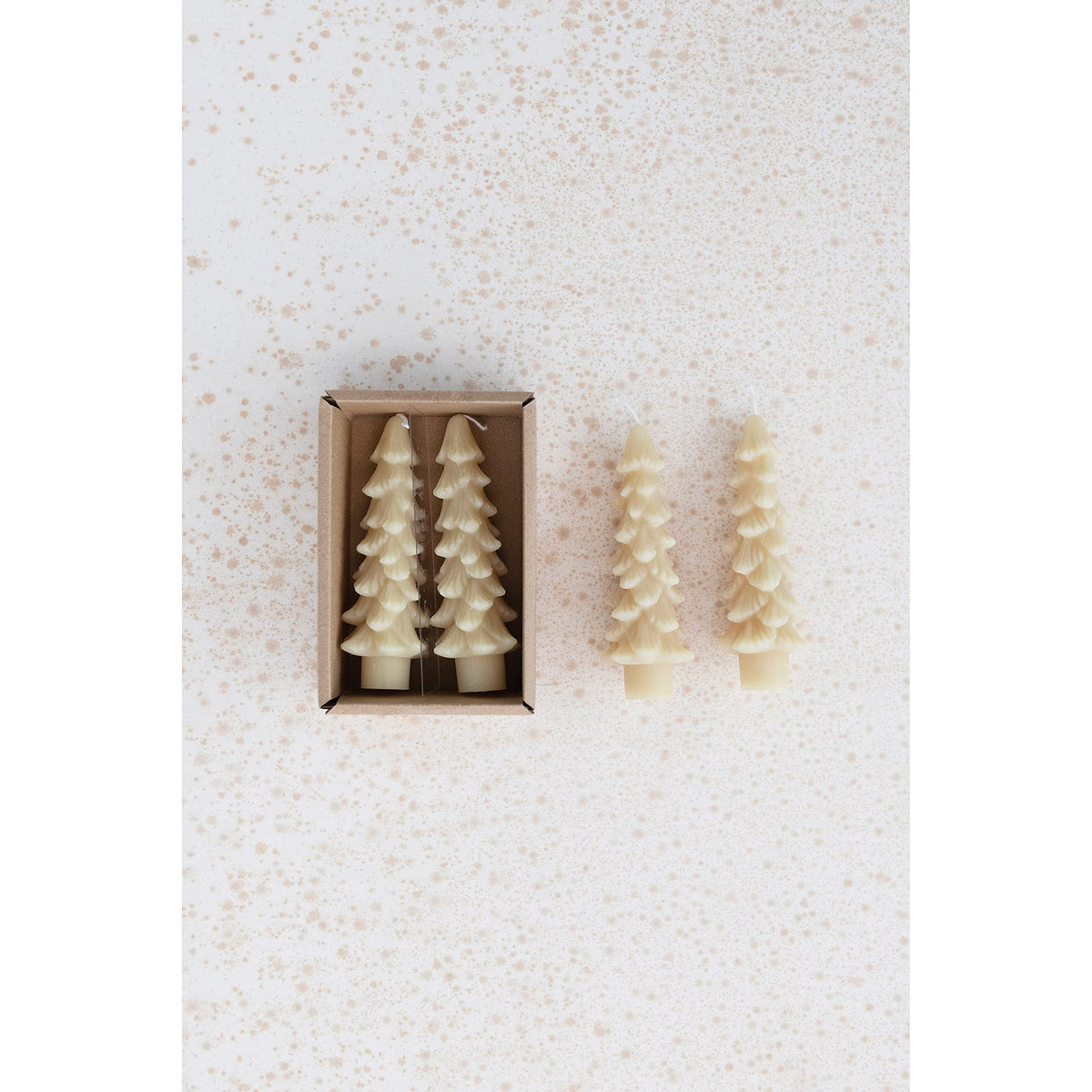 Creative Co-Op Unscented Tree Shaped Taper Candles, Eggnog, Boxed Set of 2 , 5"