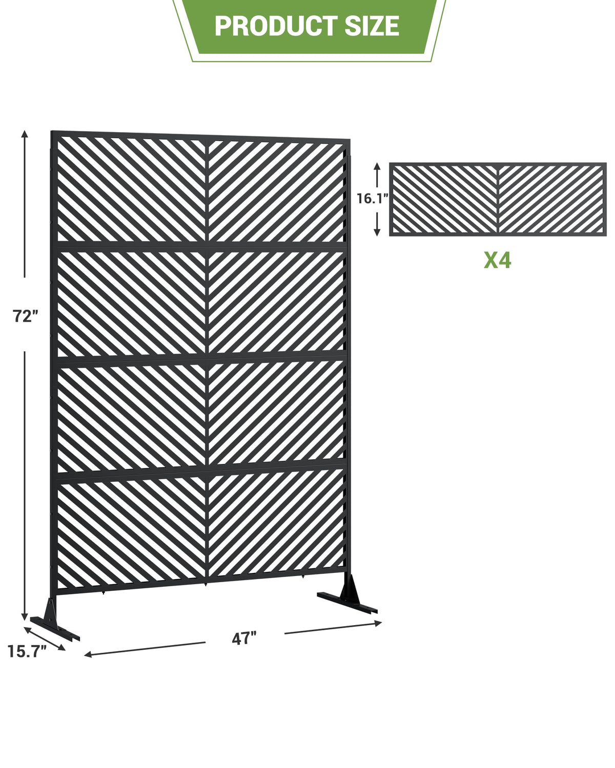 Hipicute 72" H×47" W Freestanding Metal Privacy Screen for Outdoor Patio - Heavy-Duty Rust-Resistant Decorative Fence Panel | Weatherproof Design | Patio Privacy Screen