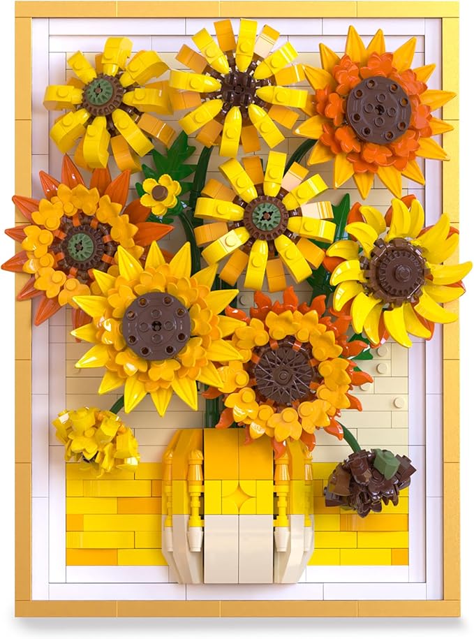 Sunflower Building Set - 3D Wall Art Frame with Wall-Hanging or Tabletop Modes Artificial Flower Botanical Collection Spring Floral Gifts for Girl Aged 14+ 1011PCS