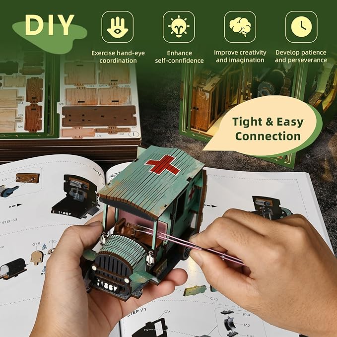Book Nook Kit DIY Miniature Dollhouse Book Nook Kit with Dust Cover and LED Light-The Radium Lady