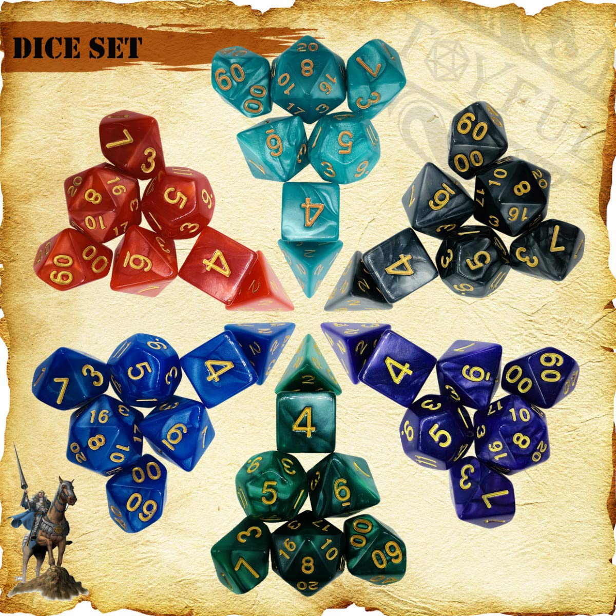 TOYFUL 6 Sets DND Dice Polyhedral Dungeons and Dragons DND RPG MTG Table Game Dice Bulk with Free Six Drawstring Bags and D&D Dice Tower Black