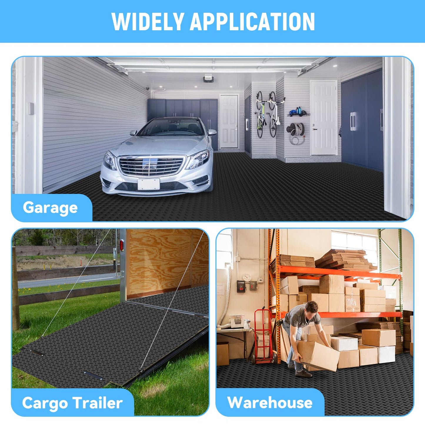 NarwooAuto 8x25 FT Garage Floor Mat, 2.8mm Thickened PVC Flooring Roll for Under Car, 200 SQFT Diamond Plate Black Garage Mats for Garage, Warehouse, Basement, Gyms, Trailer(Included Tapes)