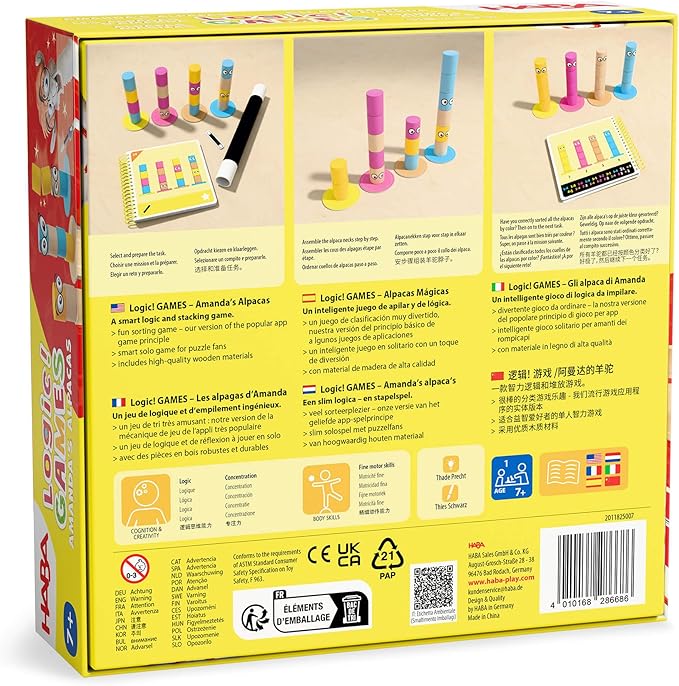 HABA Amanda's Alpacas Stacking Puzzle Game: 60 Logic Challenges and Brain Teaser Puzzles for Kids Ages 5+ Smart Games to Develop Fine Motor Skills & Problem Solving
