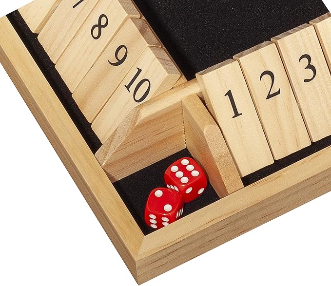 WE Games Shut The Box Board Game - Classic 4 Player Wooden Table Top Dice Game for Family Game Night Natural Wood 14 in. 10 Numbers Classroom Play or Bar Fun for Adults