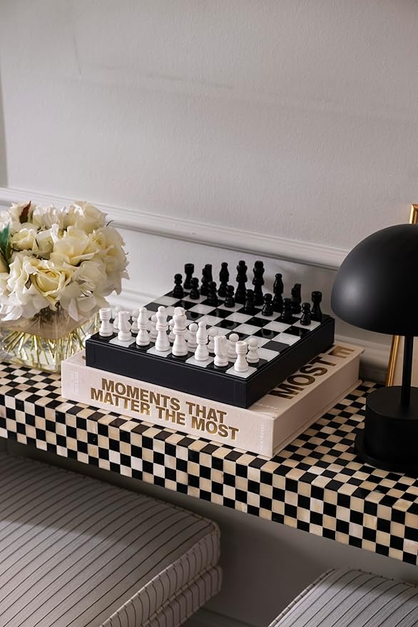 Printworks Art of Chess – Black & White Wooden Chess Set with Acrylic Board – Stylish Coffee Table Game for Adults – Multilingual Instructions Included