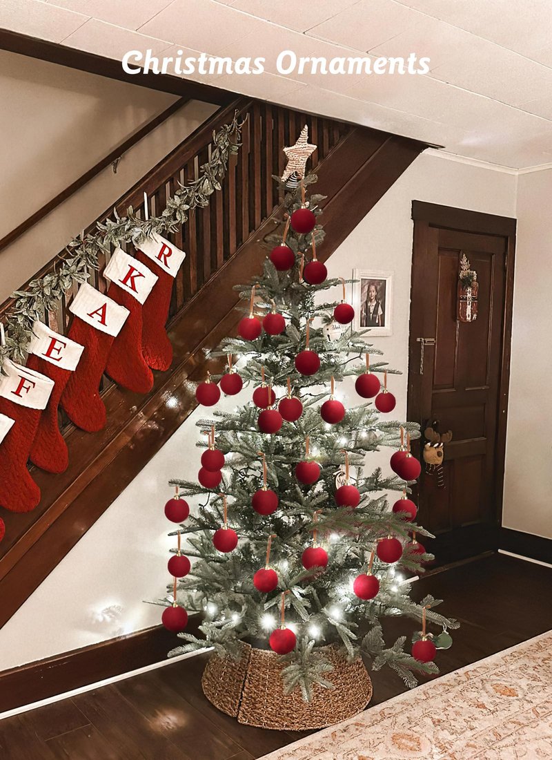 Brightown 15 Pcs Beige Velvet Christmas Balls, 3.15 Inch Velvet Ornaments for Christmas Tree, Christma Tree Flocked Ornaments Balls for Family Holiday Wedding Party Xmas Hanging Decoration