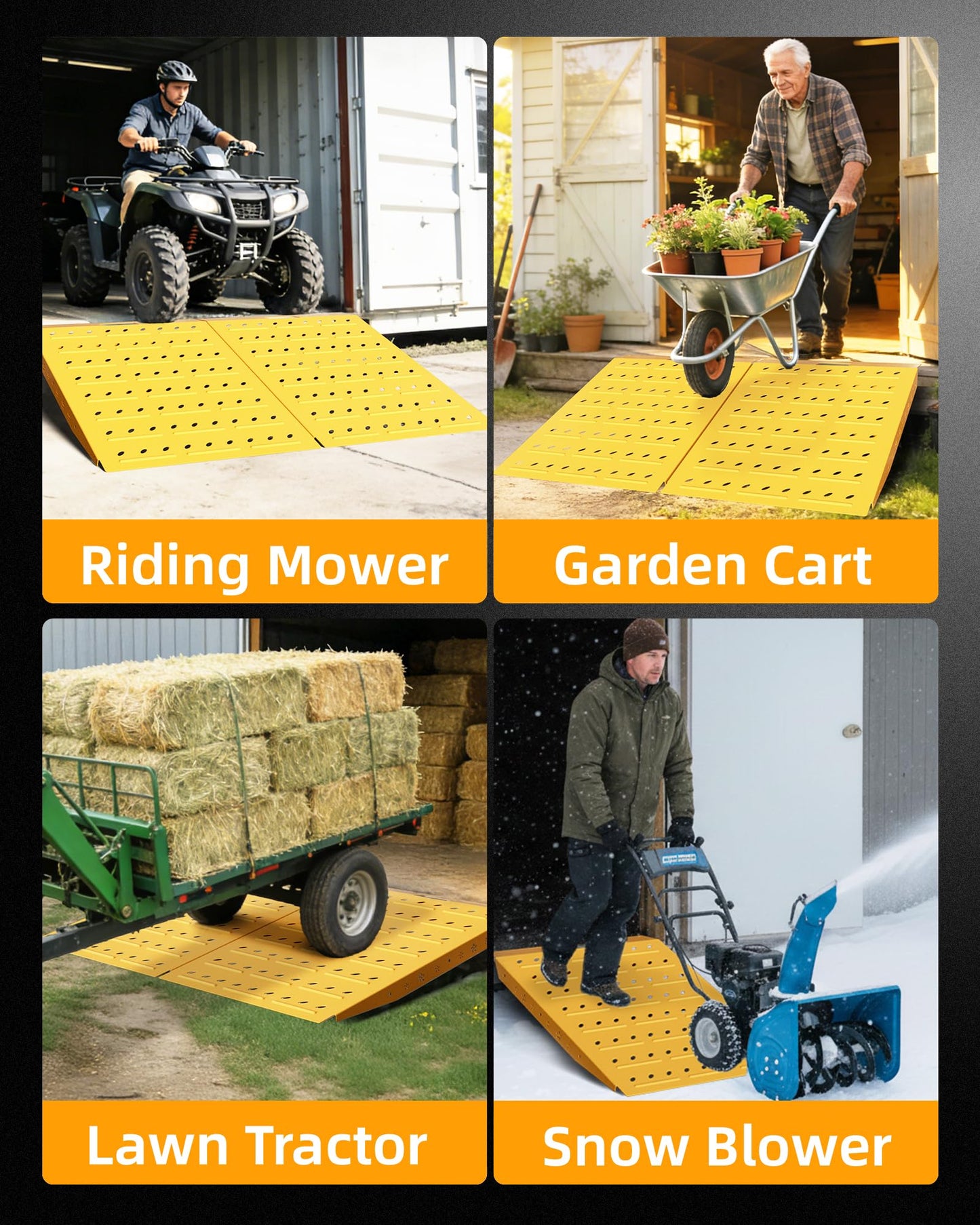 VNN 29" x 48" Shed Ramps - Yellow Loading Ramp for Riding Mower, 2 Pack Ramps for Sheds,1800 LB Capacity Alloy Loading Dock Ramp for Garages, Barns