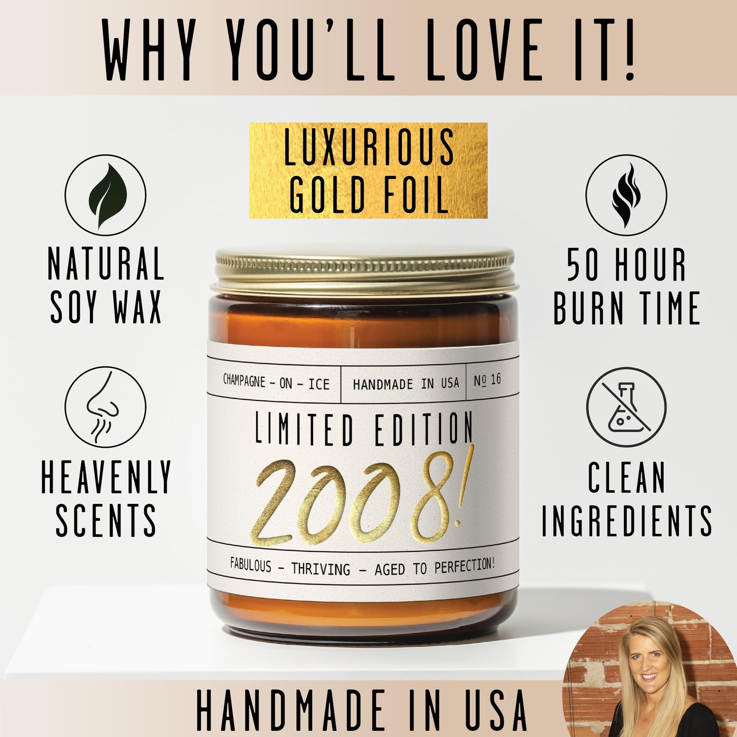18th Birthday Gifts for Girls - 'Limited Edition 2008' Soy Candle, w/Sparkling Berries & Fruit I 18 Gifts for Women I 18th Birthday Gift for Her Ideas I 9oz Reusable Jar, 50Hr Burn, Made in USA