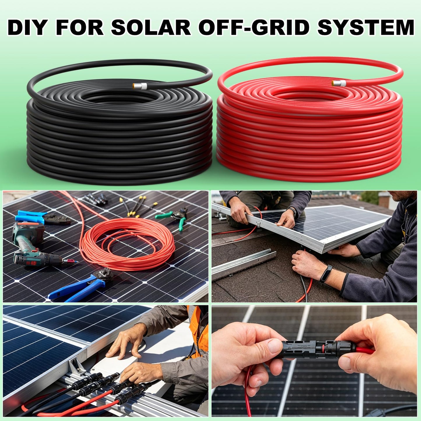 Vansdon 10AWG Solar Wire 150FT,Solar Extension Cable Tinned Copper PV Wire for Outdoor Camping RV Solar Panels Inverter Automotive Boat Marine(Black+Red)