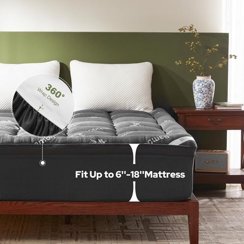 BEDLORE Memory Foam Mattress Topper - 4 Inch Dual Layer Design for Pressure Relief | Queen Size, Dark Gray