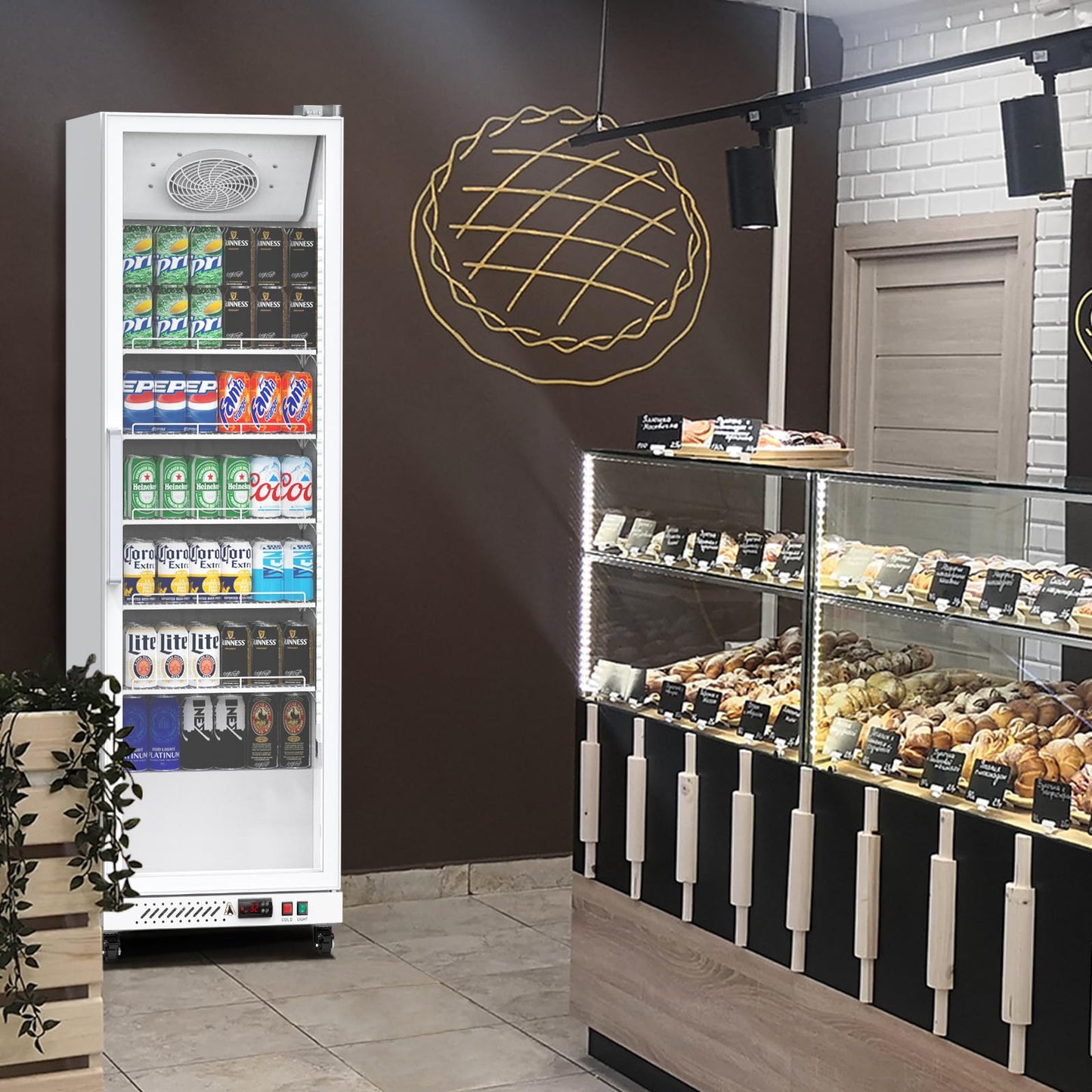 PeakPursuit Commercial Display Refrigerator, 12.4 Cu.Ft. Beverage Refrigerator Glass Door Beverage Cooler, Upright Merchandiser Cooler Display Fridge With LED Light and Adjustable Shelves