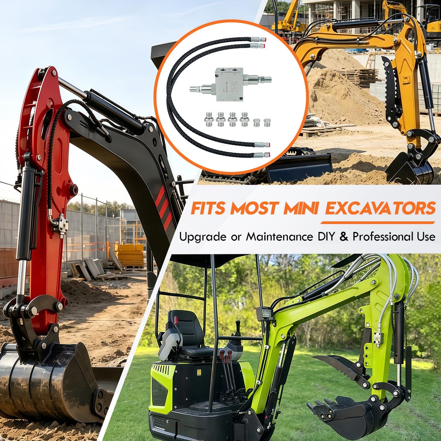 Mini Excavator Cushion Valve Kit, Hydraulic Swivel Motor Buffer Valves, 1/4" Hose System, M14 Replacement, Shock Absorb & Smooth Rotation, Durable Corrosion-Resistant Build, Easy Bolt-On Installation