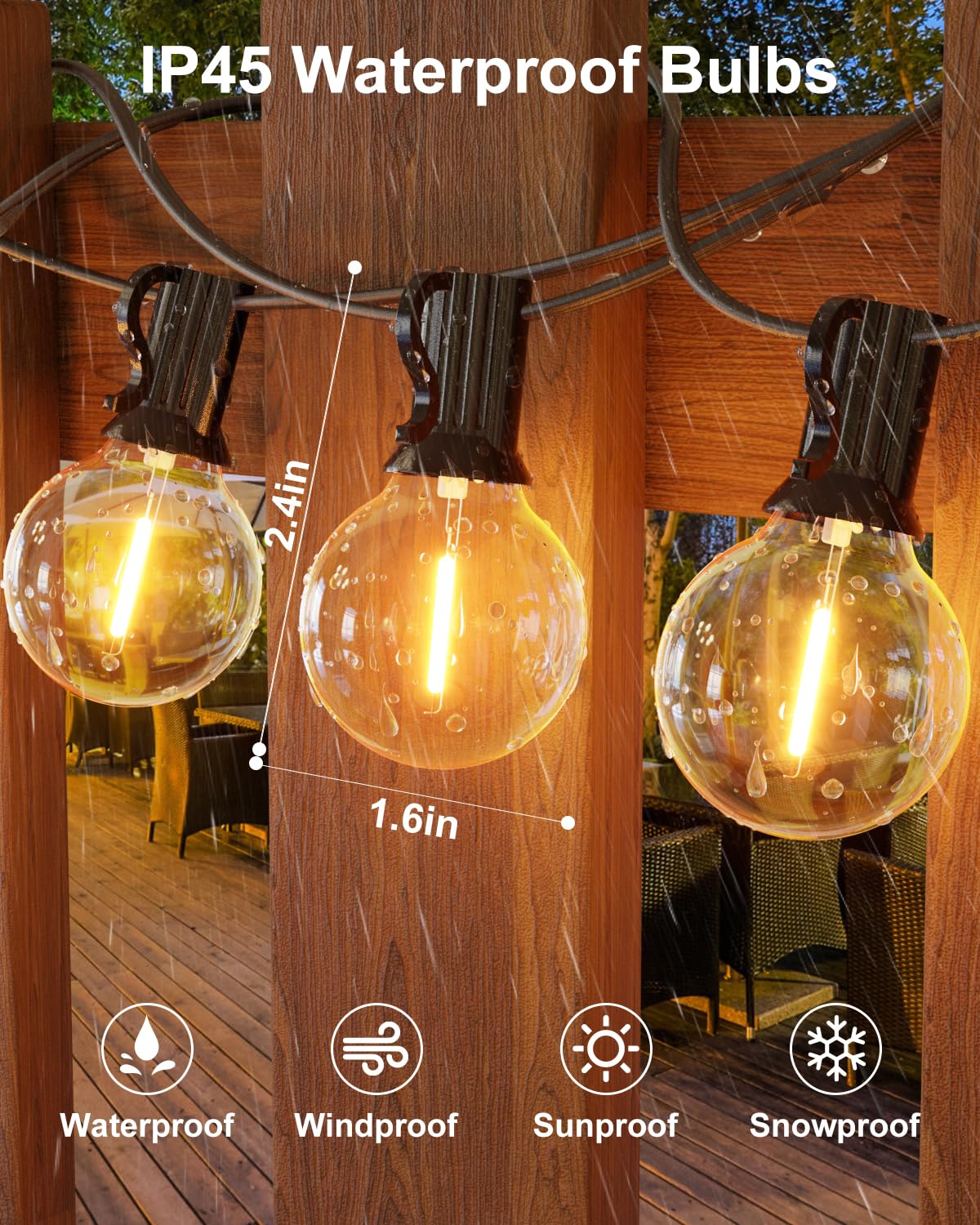 GLUROO 120FT Outdoor String Lights, G40 LED Patio Lights with 64pcs Bulbs, Waterproof Shatterproof Dimmable Globe Hanging Outdoor Cafe Bistro Porch Outside Light, 2Packs * 60ft