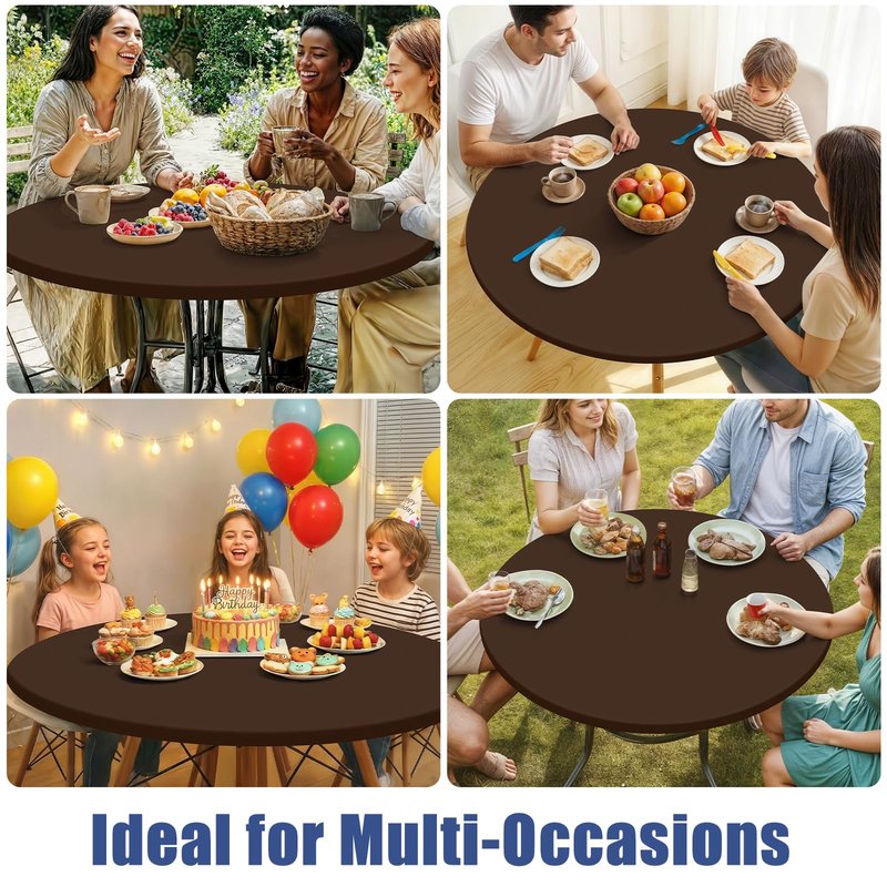 Moosfor Round Spandex Tablecloth, Elastic Fitted Waterproof Tablecloths for 18"-24" Tables, Stretch Washable Picnic Table Cover for Camping, Dining, Indoor and Outdoor, Coffee