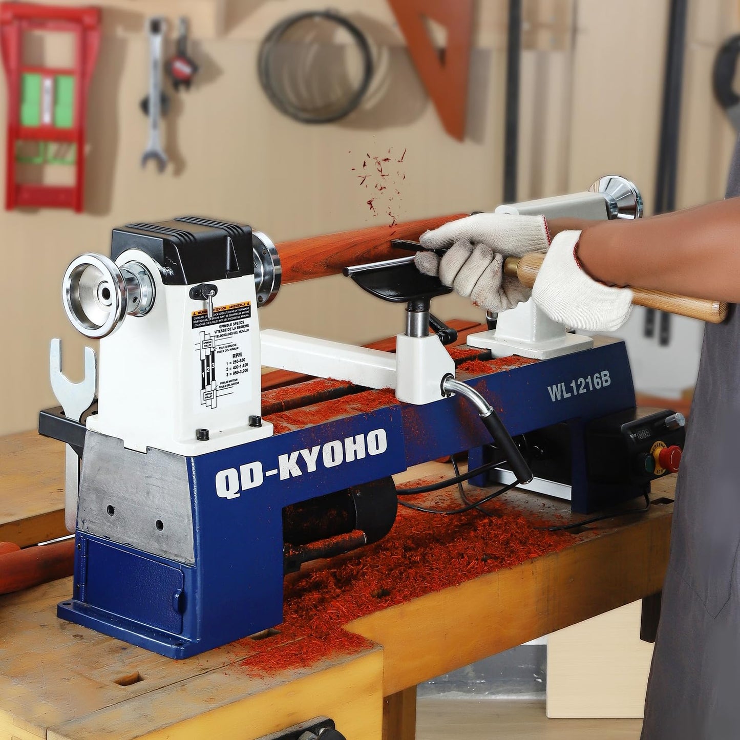 QD-KYOHO 12" X 16-1/2" Wood Lathe Machine,Variable-Speed 250-3200 RPM Digital Display Power Wood Lathes,3/4HP,120V 1PH Wood Turning Lathe,VSR Woodworking Lathe For Precision Woodworking Projects