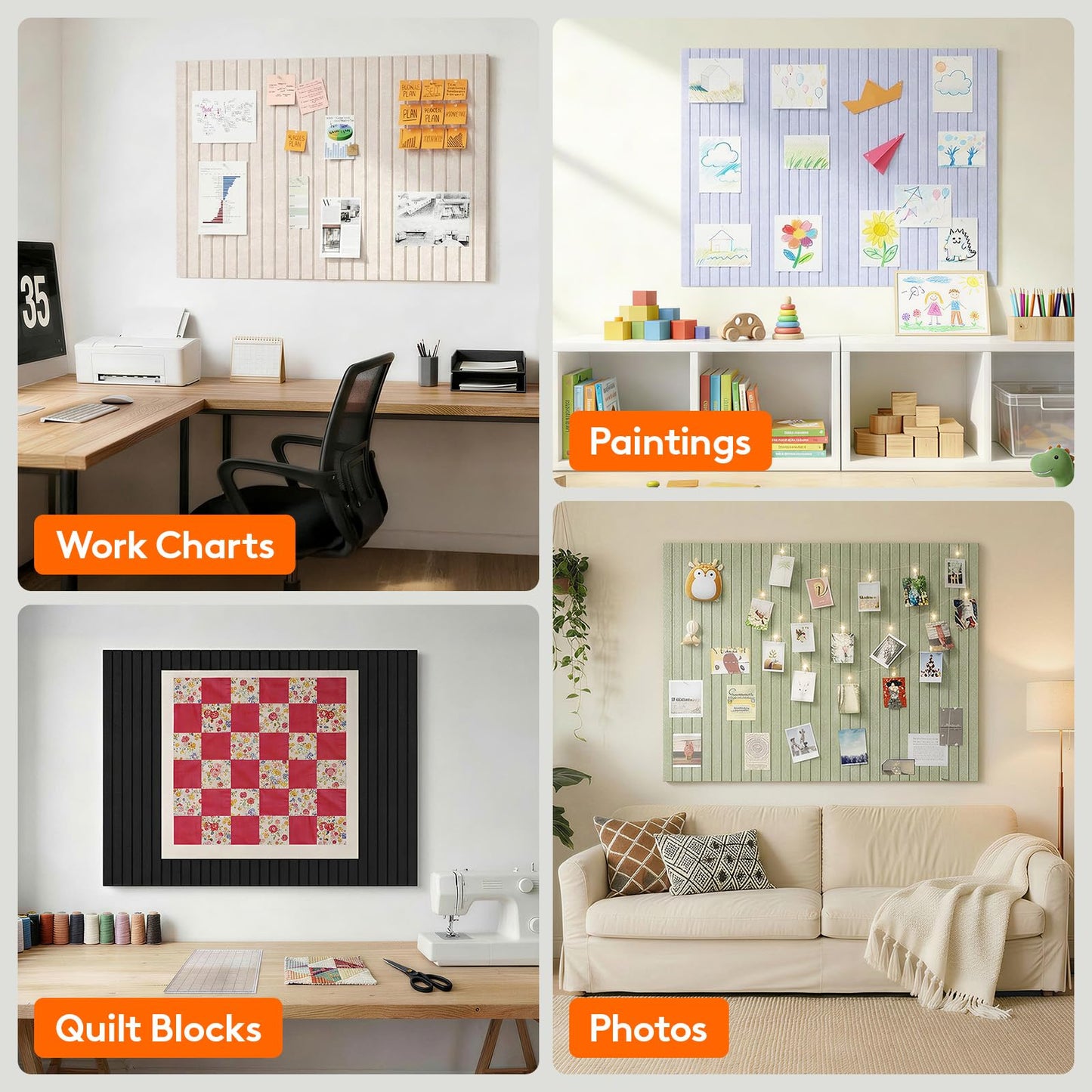 Lifewit Felt Slatted Bulletin Board, 12 Pack Self-Adhesive Panel, 48"x 36" Total Size, Cork Board Alternative, Pin Message Board with 30 Pushpins for Room and Office Decor, Home, Dorm, Green